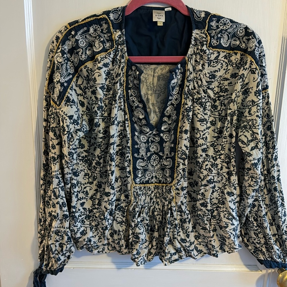 Anthropologie Blue Paisley Blouse Size Small